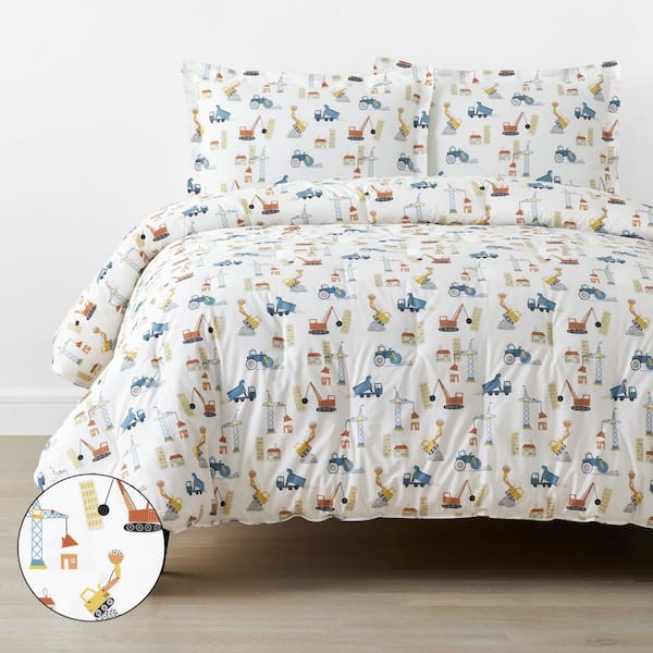 Company Kids White Multi City Builders Organic Cotton Percale Twin/Twin XL Comforter Set