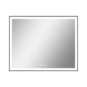 40 in. W x 32 in. H LED Light Rectangular Framed Wall Mounted 3-button Bathroom Vanity Mirror in Black