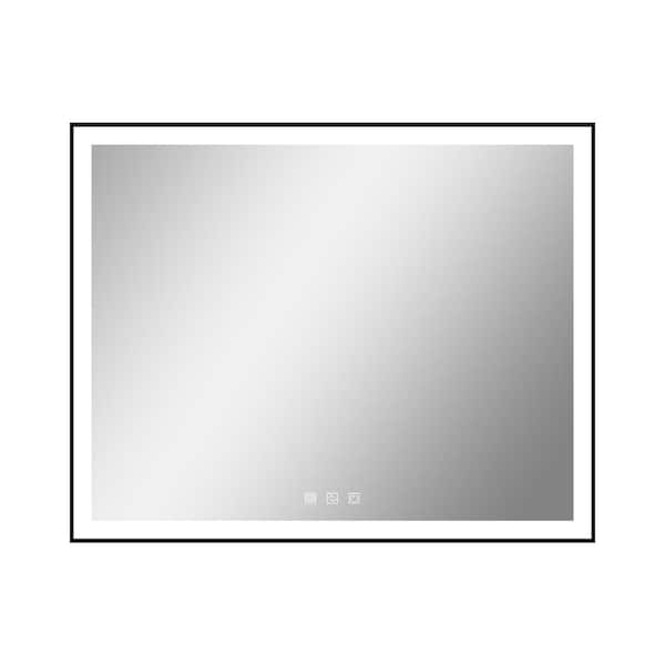 Unbranded 40 in. W x 32 in. H LED Light Rectangular Framed Wall Mounted 3-button Bathroom Vanity Mirror in Black