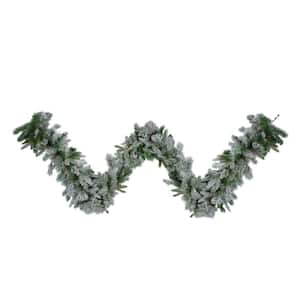 9 ft. x 14 in. Unlit Flocked Rose Mary Emerald Angel Pine Artificial Christmas Garland