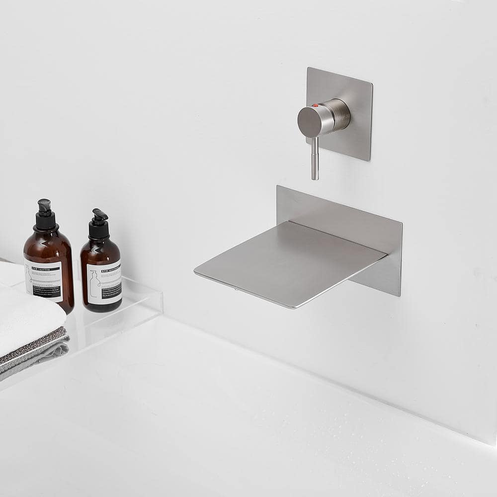 Brushed Nickel Wall-Mount Waterfall Tub Faucet