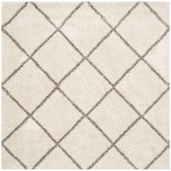 Hudson Shag 11 ft. x 11 ft. Square Ivory/Gray Geometric Diamonds Area Rug