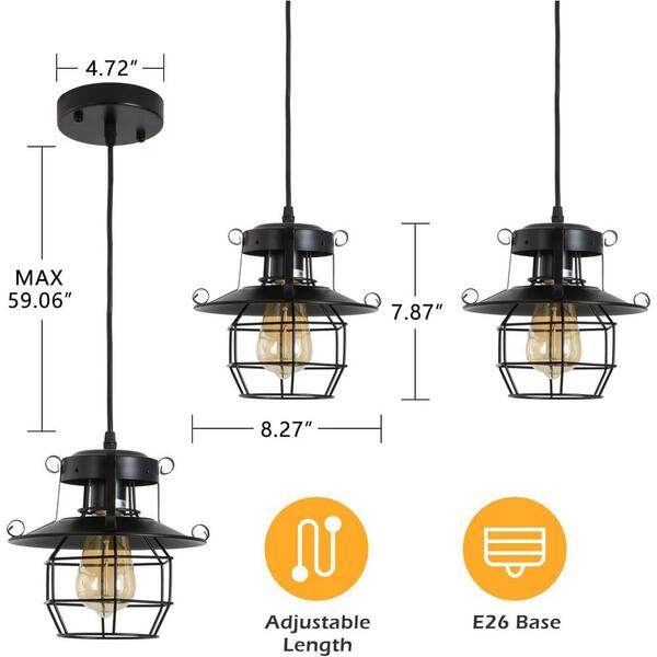 TOZING 3-Light Black Fabric Leather Lampshade Design Industrial Farmhouse  Vintage Rustic Metal Pendant Ceiling Light Fixture CLCCY-DD-2338BYDD-2306 -  The Home Depot