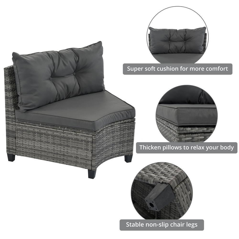 Gray 8-Piece Steel Frame Wicker Outdoor Sectional Sofa Set