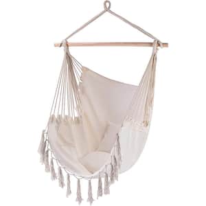 5.18 ft. 330 lbs. Capacity Linen Fabric Hanging Hammock with 2 Cushions in Beige