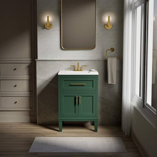 Chesil 24 in. Single Sink Freestanding Emerald Green Bath Vanity with Bianco Bella Quartz Top Assembled