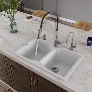 Drop-In Granite Composite 31.13 in. 1-Hole 50/50 Double Bowl Kitchen Sink in White