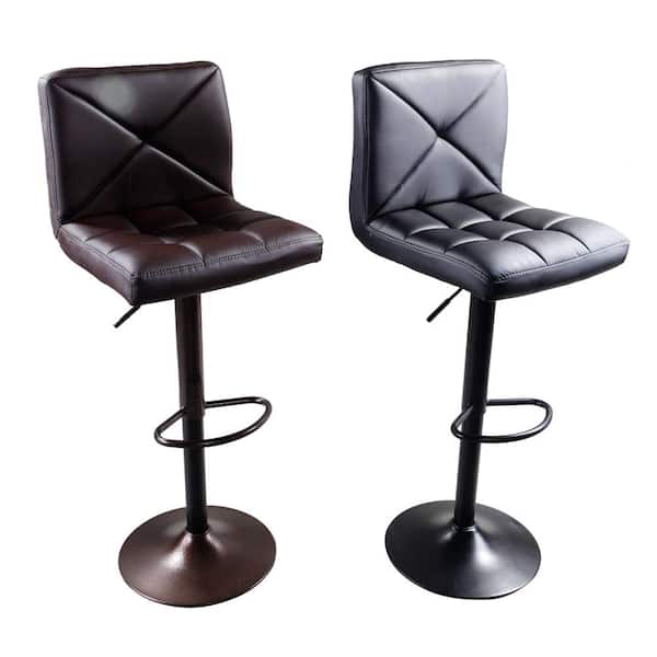 Winado Brown Adjustable 31.5 in. Height Armless Bar Stools with Faux Leather Seat (Set of 2)