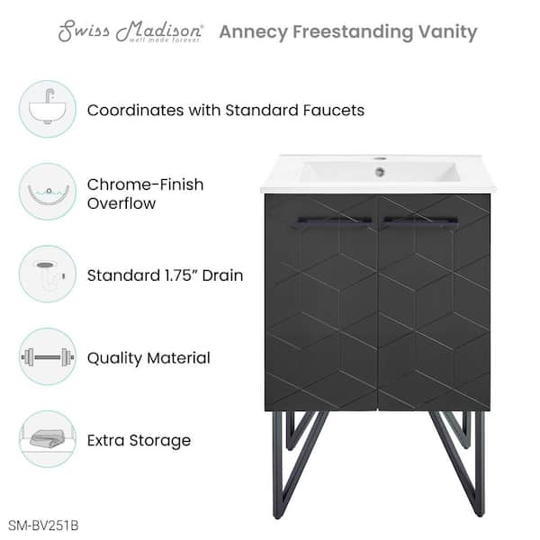 Annecy 24 in. W Bath Vanity in Phantom Black with Ceramic Vanity Top in Glossy White with White Basin