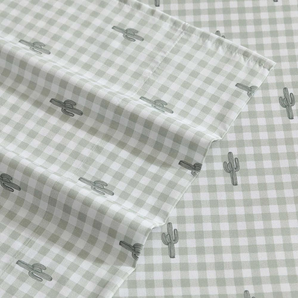 Green Plaid Cactus Twin Microfiber Bedding Set