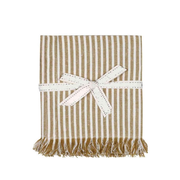 HomeRoots Amelia 14 in. W x 1 in. L Yellow Striped Cotton Table Runner Yellow Ochre Striped Placemats (Set of 8)