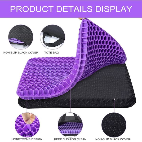 Black Double Thick Gel Seat Cushion with Honeycomb Pattern for