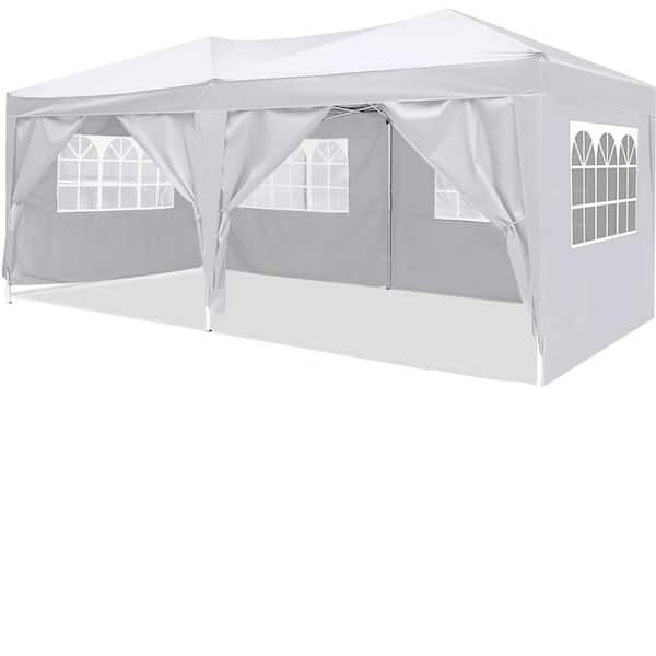 Sudzendf 10 ft. x 20 ft. White Outdoor Portable Party Folding Tent with 6 Removable Sidewalls Plus Carry Bag