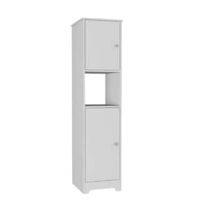 14.37 in. W x 16.04 in. D x 67.8 in. H White Linen Cabinet Storage Cabinet with 5 Shelves and 2 Doors