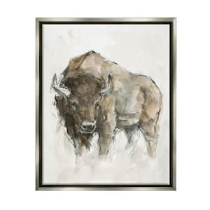 Western American Buffalo Brown Country Animal by Ethan Harper Floater Frame Animal Wall Art Print 17 in. x 21 in.