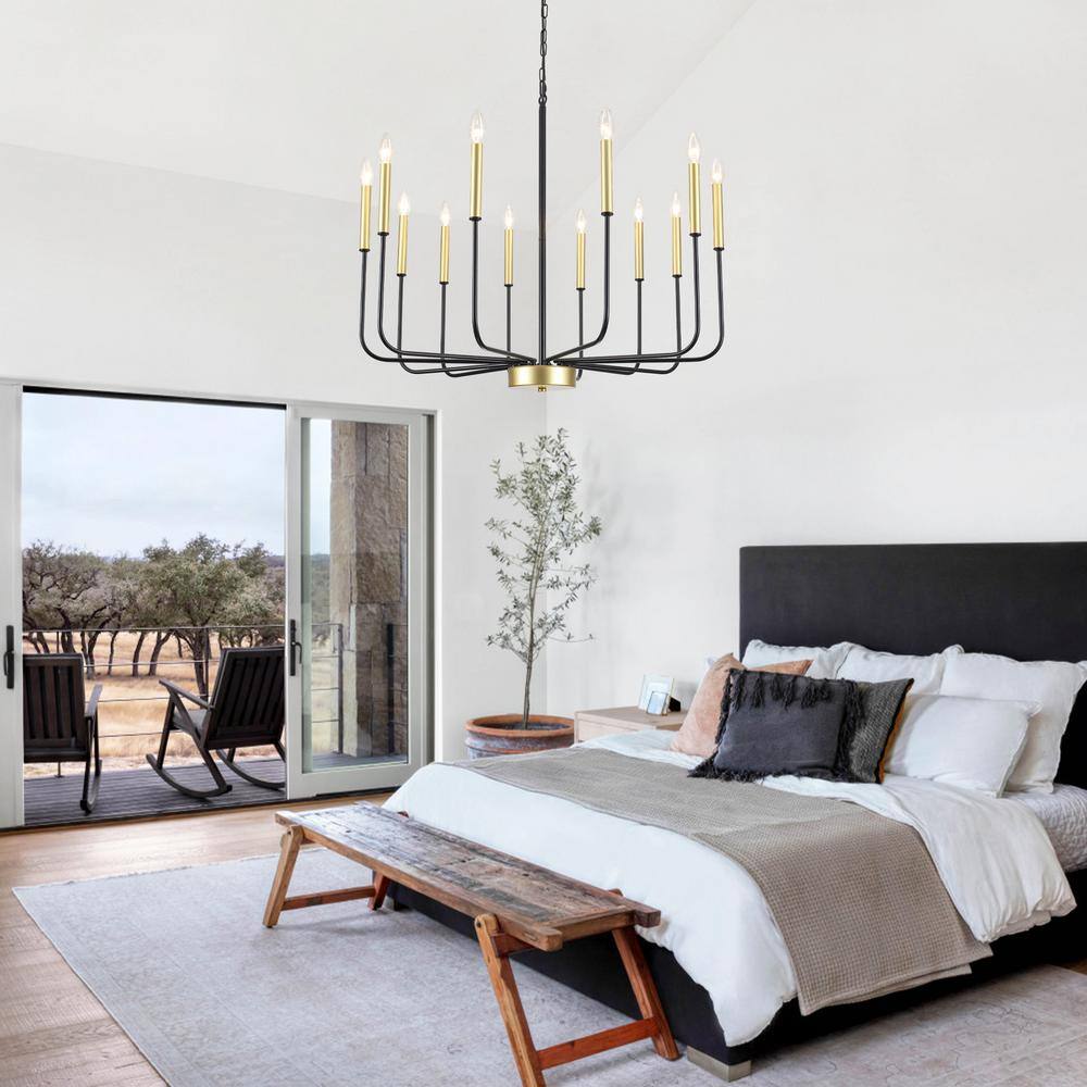 Black and Gold 12-Light Candle Style Metal Chandelier