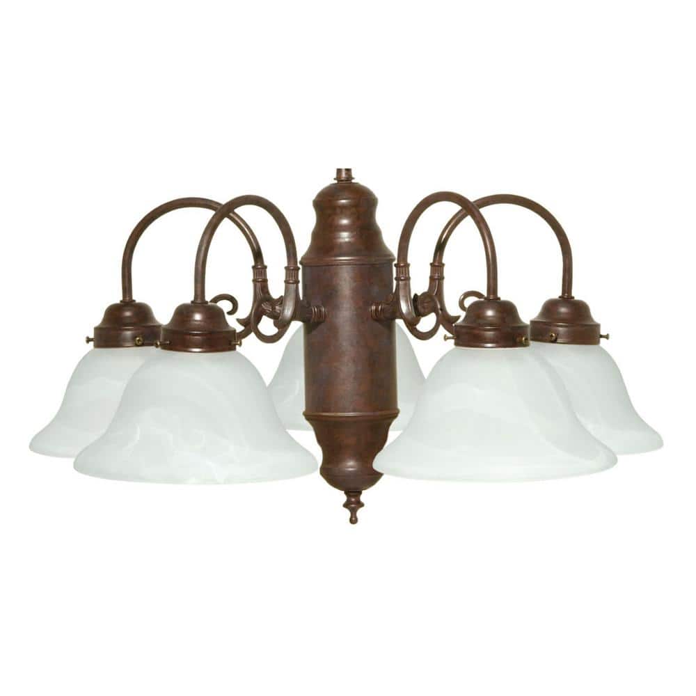 Bronze 5-Light Chandelier with Alabaster Glass Shades