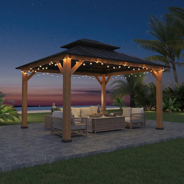 EAGLE PEAK 13 ft. x 11 ft. Outdoor Patio Cedar Wood Frame Hardtop Gazebo with Double Galvanized Steel Roof