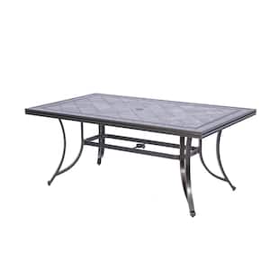 Turner Gray Frame Rectangle Aluminum 28 in. H Outdoor Dining Table with Umbrella Hole and Dark Gold Finished