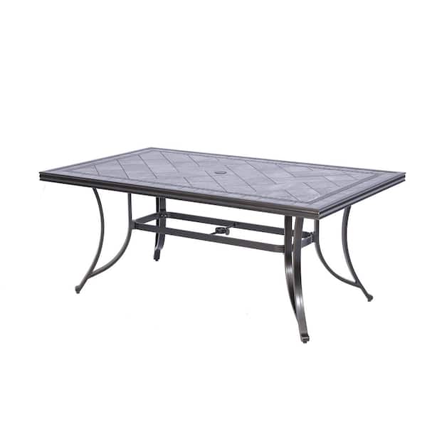 Mondawe Dark Bronze Cast Aluminium Patio Rectangle Outdoor Dining Table 40 in. W x 68 in. D with Umbrella Hole for Patio Gazebo
