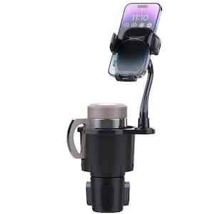 2-in-1 Car Cup 360° Rotating Gooseneck Phone Holder Automotive Drink Holder in Black Adjustable Base Fit