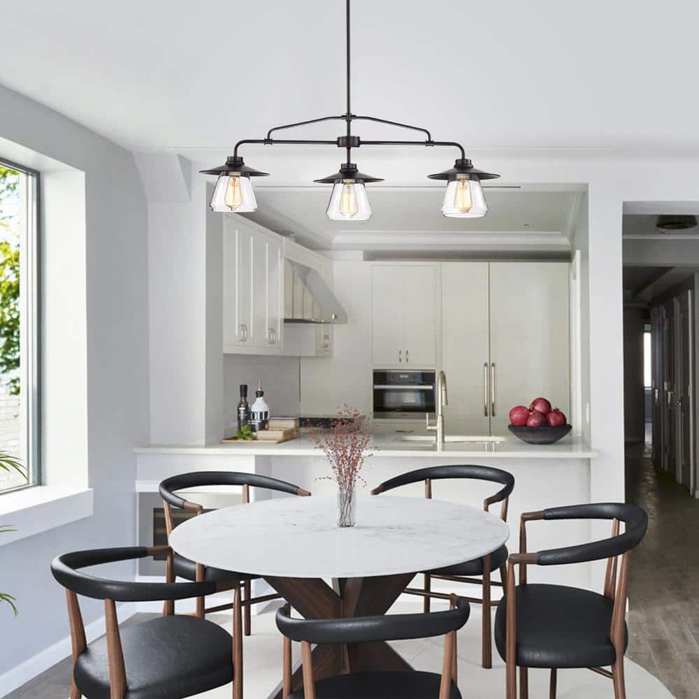 Temet 35.8" Matte Black Linear Chandelier with Edison Bulbs