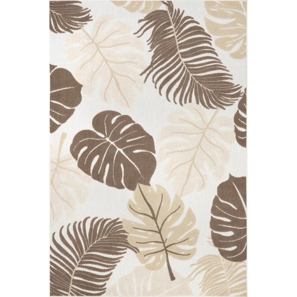 nuLOOM Ryleigh Textured Leaves Beige 5 ft. x 8 ft. Indoor/Outdoor Area Rug