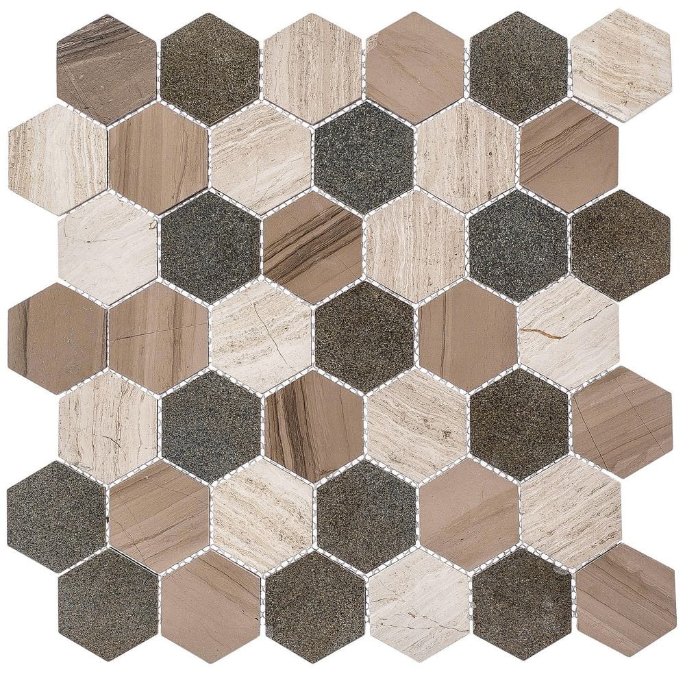 Hazelton Tan and Brown Hexagon Natural Stone Mosaic Tile