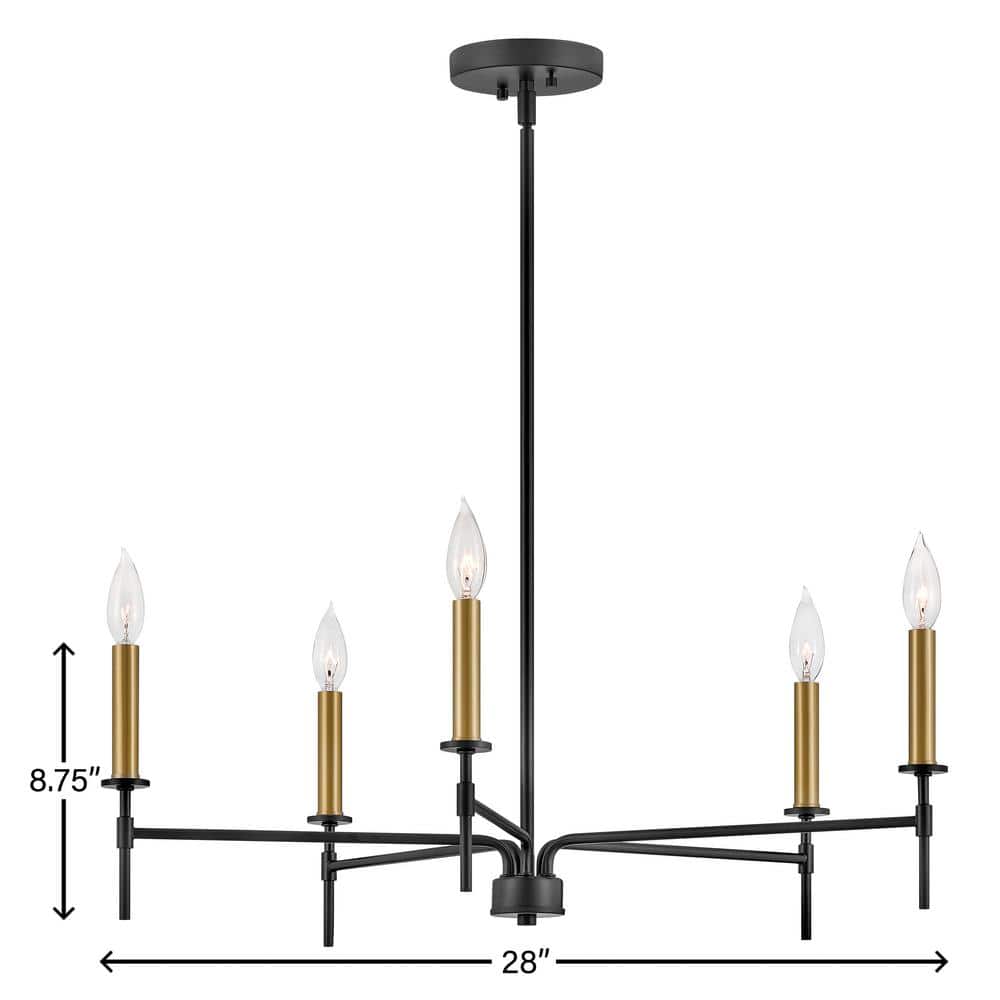 Hux Black and Lacquered Brass 5-Light Candle Chandelier