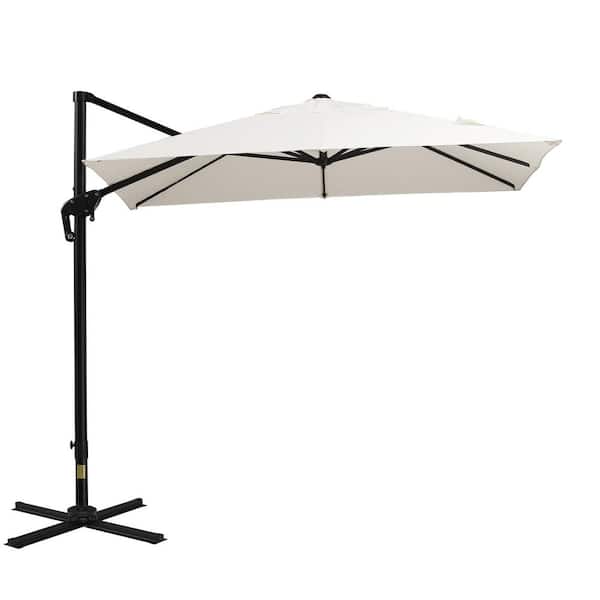 Zeus & Ruta 8 ft. x 8 ft. Steel Push-Up Patio Market Umbrella with 360° Rotation, 3-Position Tilt, Crank and Cross Base in Off White