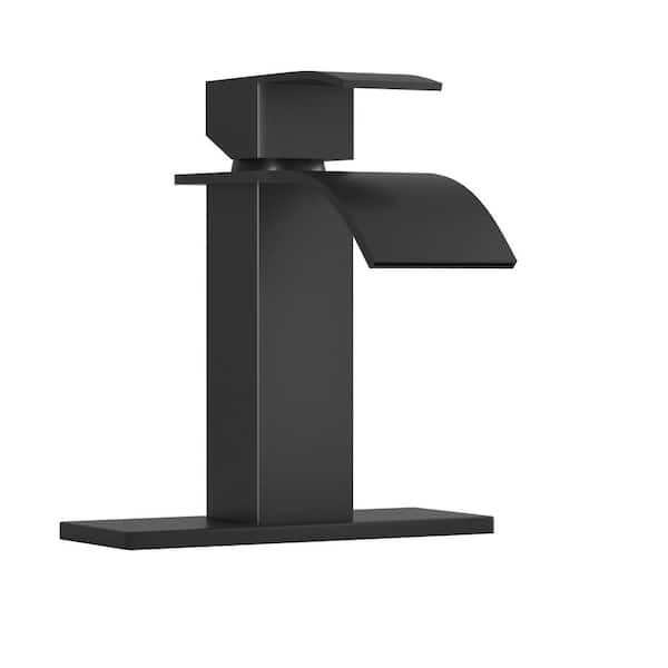 6 in. Single Handle Bathroom Sink Faucet Single Hole with Deckplate in Matte Black