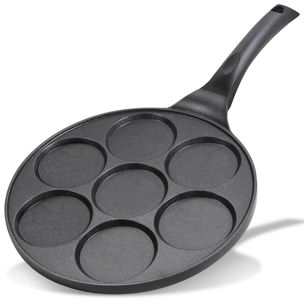 10.5 in. Nonstick Black Pancake Pan, 7-Mold Mini Pancake Griddle for Making Small Pancakes, Breakfast Pastries