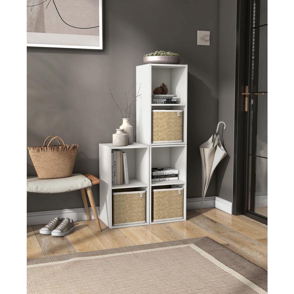 White 2-Shelf Stackable Cube Bookcase with Closed Back