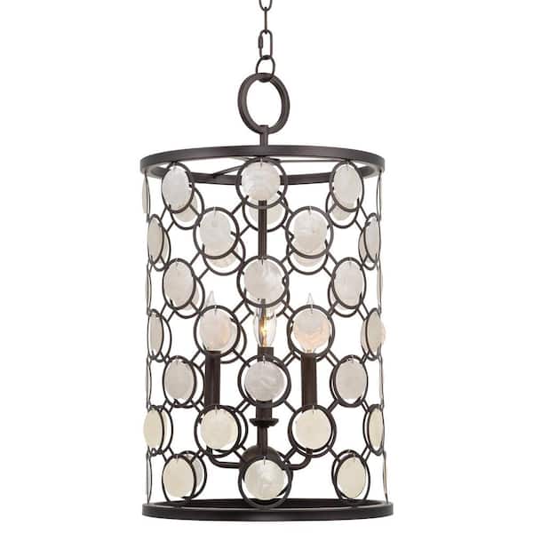 Kira Home Estelle 60-Watt 3-Light Oil-rubbed Bronze Modern Chic Pendant Light with Seashell Shade, No Bulb Included