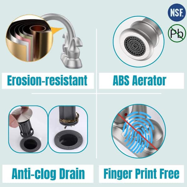 4 in. Centerset Double Handle Bathroom Faucet with Pop-Up Drain and Supply Hoses in Brushed Nickel