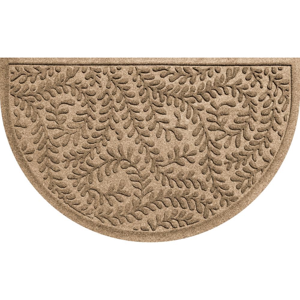 Waterhog Boxwood Camel 24 in. x 39 in. Half Round PET Polyester Indoor Outd