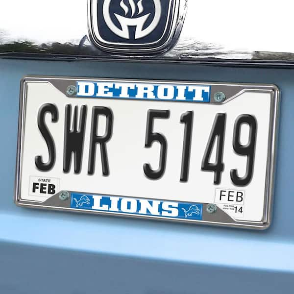 Detroit Lions Black Metal License Plate Frame Chrome Tag Cover 