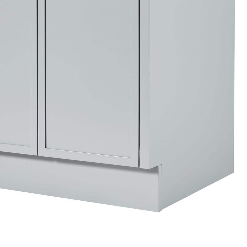Gray Wood Double Sink Freestanding Vanity with Carrara Marble Top