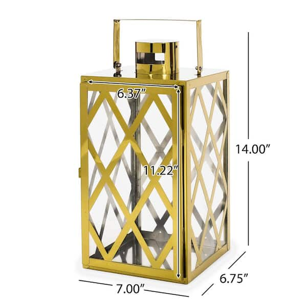 Noble House Farnsworth 7 in. x 14 in. Gold Stainless Steel Lantern