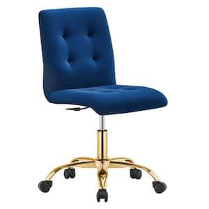 Prim Performance Velvet Ergonomic Adjustable Height Armless Chair in Gold Navy
