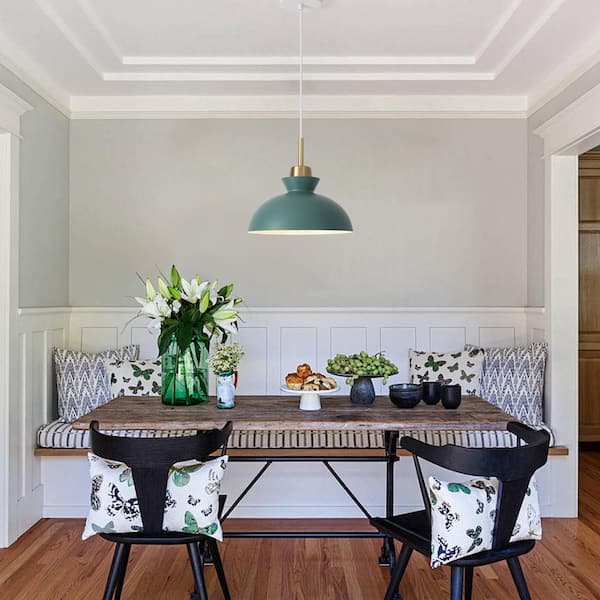 1-Light Metal Hanging Ceiling Pendant Light Chandelier Light Fixture with Green Shade for Kitchen Island