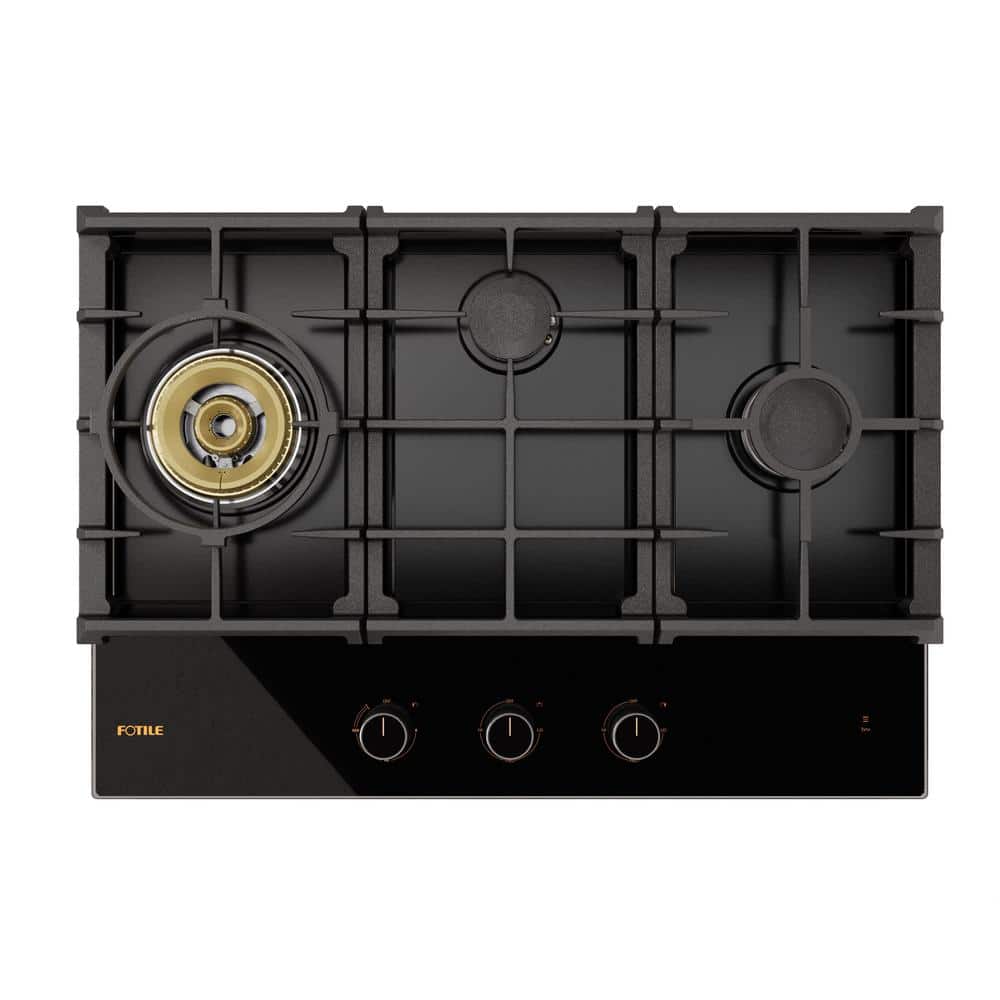 30 in. 3-Burners Cooktop Tri-Ring Series with Tempered Glass with in Black