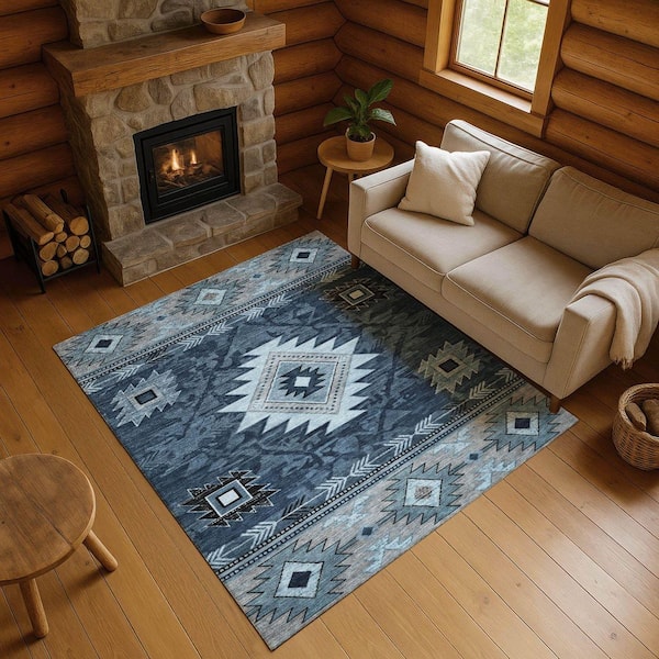 Mayfield Premium Machine Washable Abstract AMF1754 Blue 10 ft. x 14 ft. Area Rug
