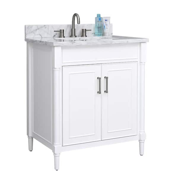 Bristol 31 in. Single Sink White Bath Vanity with Carrara White Marble Top