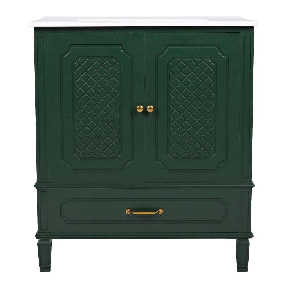 30 in. W Single Sink Freestanding Bath Vanity in Green with White Ceramic Top Unassembled price history on PriceWatchPro
