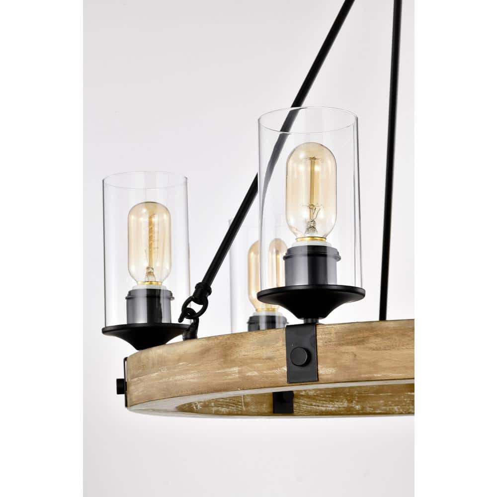 Rustic Farmhouse 6-Light Wagon Wheel Chandelier with Vintage Wood & Black Detail