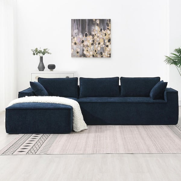 111.5 in. W Chenille Modular Sectional Sofa in Dark Blue and Wrinkle-Resistant, L-Shaped Compressed Sofa and No Assembly