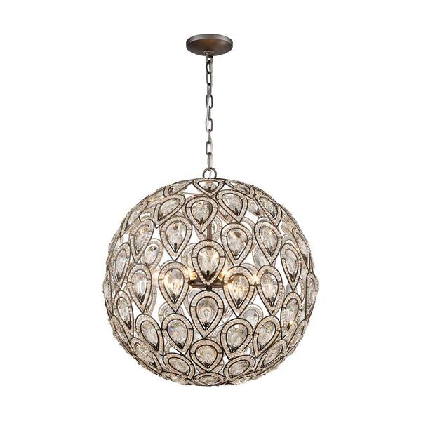 Titan Lighting Evolve 8-Light Weathered Zinc Chandelier With Metal And Crystal Shade