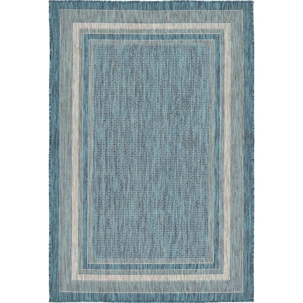 Unique Loom Outdoor Soft Border Teal 4' 0 x 6' 0 Area Rug 3129035 - The ...