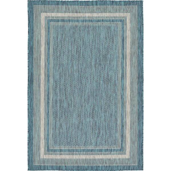 Unique Loom Outdoor Soft Border Teal 4' 0 x 6' 0 Area Rug 3129035 - The ...